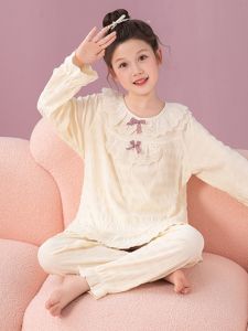 Princess Style Pure Cotton Long Sleeve Sleepwear Set for Girls Spring Autumn Thin Home Clothes Matching Mother Daughter