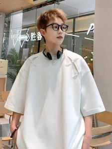 New Chinese Style Short Sleeve T-Shirt Mens Summer New Button up Loose round Neck Casual Top Youth Fashion Breathable Fabric