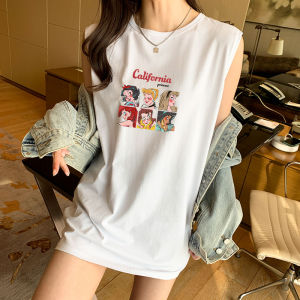 [Who Wears It Looks Good] Mid Length Long Length Sports Vest Female Loose Easiest for Match Bf Style Sleeveless T-Shirt Bottoming Tops Tide