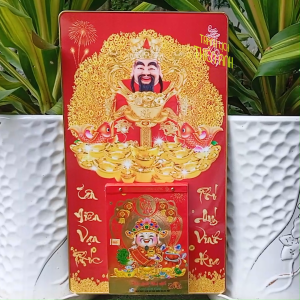 Lịch 2026 Thần tài Kích thước: 34x60cm bọc viền vàng kèm bloc 14.5x20.5cm (T2)