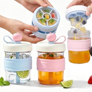 Ice Bottle Easy Release / Portable Cup with Straw / Pressing Ice Trays for Freezer / Coffee Whiskey Chilling Drink Bottle