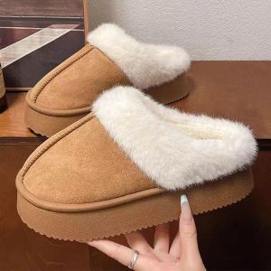 JIFANPAUL | Womens Fluffy Slippers Thick Sole Fur Lined Snow Boots
