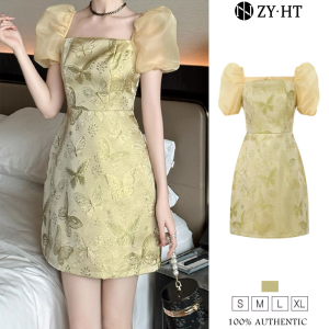 ZYHT EraVogue Womens Dresses Yellow Dresses Square Neck Dresses Puff Sleeve Dresses Work Dress Hiso Dress Vintage Dress Dress Party Evening Dress 40449