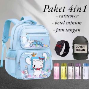 Tas Ransel 4in1 Ransel Anak Sekolah Perempuan PAUD TK SD+Jam+Raincover+Botol Minum