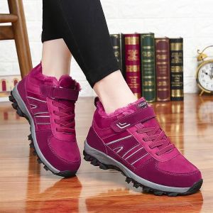 หนาขึ้น ผู้หญิง ลำลอง รองเท้า สไตล์สปอร์ต ผ้าขนแกะ รองเท้าผ้าใบพ่อเรียงราย น้ำหนักเบา ก้นแบนทรงกลม Mid-Cut ผ้าฝ้าย ซับใน