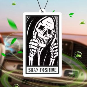 Stay Positive Skull Decor Sign - Funny Creepy Spooky Decor for Goth Grunge Hilton (Hotel Fragrance) Neutral Car Perfume and Non-Toxic Air Freshener | Natural Essential Oils and Aromatherapy Fragrance Tablets (Noroali/Grapefruit/Cedar) | Hanging Typ...