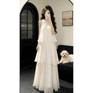 PEIZIXUAN | French Style Beautiful White Halter Neck Summer Dress