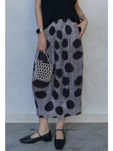 Summer New Polka Dot Print Pleated Lantern Half Skirt Slimming Effect Polyester Fiber City Commute OL Style Midi Skirt