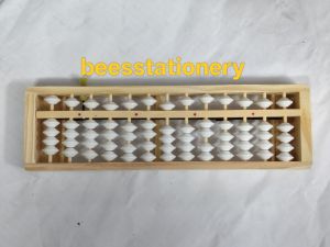 1314 Wood abacus with white beads for learning and education.