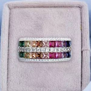 Huitan Aesthetic Women Ring Inlaid Bright Colorful CZ Fashion Lady Party Wedding Special Accessories Silver Color Daily Jewelry