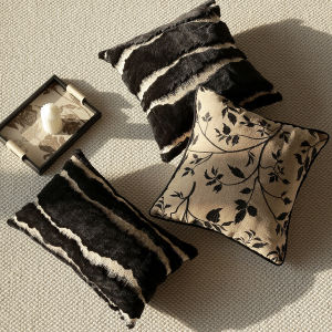 Light Luxury Black and Coffee French Cushion Cover 30x50cm/45x45cm Embroidery Modern Single Sided Jacquard Throw Pillow Covers Decorative Home Bed Sofa Chair Waist Pillowcase