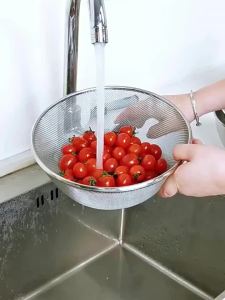 Stainless Steel Colander Strainer Basket Rice Vegetable Fruits Clean Fine Sieve Drain Basket Kitchen Perforated Mesh Colander