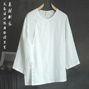 เสื้อยืดแขนยาวผ้าลินินบางสำหรับผู้ชายในช่วงฤดูร้อน สไตล์ย้อนยุค ทรงหลวม สีสันสดใส แฟชั่นชาติพันธุ์ เสื้อเชิ้ตแขนยาว