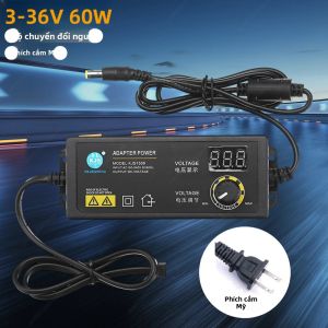 Bộ Chuyển Đổi Nguồn Điện Có Thể Điều Chỉnh Điện Áp 3-36V 60W Có Đèn LED LCD Điều Chỉnh Điện Áp Phích Cắm US Cho Thiết Bị Điện Tử Gia Dụng