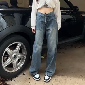 กางเกงยีนส์ขากว้างเอวสูง สไตล์เกาหลี Clothing Jean