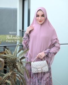 Set Gamis Dress Ceruty Babydoll Syari Branded Pink - Coksu - Coklat Tua - Coklat Susu - Black - Mauve - Brown Mewah Masya Syari Terbaru Natasha MADENIA SYARI By MASYA