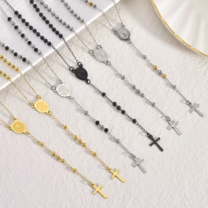 Cross Virgin Mary Necklace Stylish Long Pendant Gift for Women Elegant Fashion Accessory