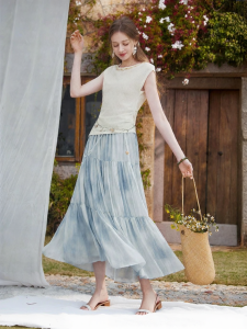 XIANGYING | Blue Gradient A-Line Beach Maxi Skirt for Women
