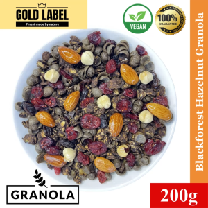 GoldLabel Blackforest Hazelnut Granola 200g - Vegan Ready to eat Granola Bakery & Breakfast Cereals & Bars (Buy 4 Free 1)