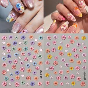1/2Pcs 5D Multicolor Cherry Blossom Nail Stickers Gradient Sakura Self-Adhesive Nails Decals DIY Spring Floral Manicure Sliders