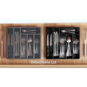Modern Cutlery Drawer Organizer with Lid - Space-Saving Durable PP BPA-Free Easy-Clean Utensil Storage Box
