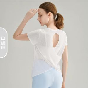 Womens Yoga Sport Top Breathable Quick Dry Fitness Short Sleeve Hollow out Design Running T-Shirt Gym Workout Outwear