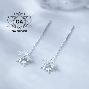 Khuyên tai bạc 925 bông tuyết dáng dài mặt hoa đính đá nữ S925 SNOW QA SILVER Earrings EA251003
