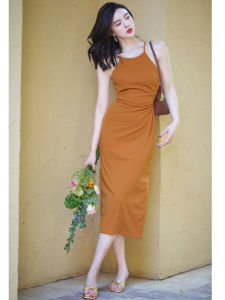 ชุดเดรสคอวีทรงเข้ารูปเอวสูง กระโปรงทรงเอ ผ้าโพลีเอสเตอร์ ฤดูร้อน 2023 สำหรับผู้หญิงวัย 18-29 ปี ชุดเดรสแขนกุด