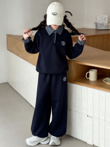 MPW | Trendy Korean Style Plaid POLO Shirt Wide Leg Pants Set For Girls Spring Autumn Fashionable Letter Print Outfit Kids Clothes