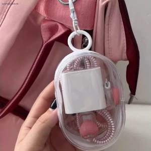 Pouch makeup pouch bulat pvc pouch travel  mini pouch mini charger round white-Win