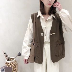 Retro Japanese Shirt Pure Cotton Chic One Button Vest