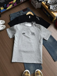 LIUBU | American Style Deconstructed Patchwork Printed Boxy Short Wide Shoulders Cleanfit Mens T-shirt