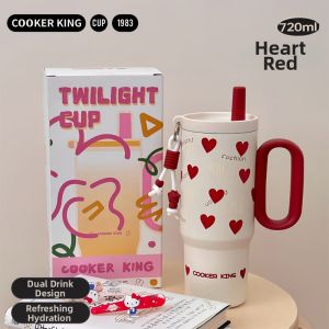 COOKER KING | Straw Design Stainless Steel Insulated Cup with Tea Infuser