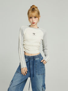 American Style Hot Girl Shoulder Length Sleeve Short T-Shirt Womens Spring Autumn Inner Wear Slim Fit Early Spring Tight