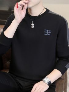 HENGYUANXIANG | เสื้อยืดคอกลมแขนยาวผู้ชาย สไตล์ฤดูใบไม้ร่วง เสื้อเชิ้ตบาง เสื้อผ้าทำงาน ทรงหลวม ดูดซับความชื้นได้ดี สวมใส่สบาย ระบายอากาศได้ดี