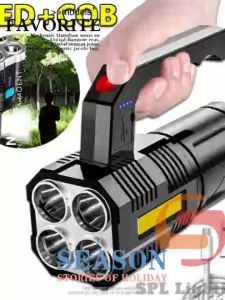 ไฟฉายแรงสูง 4 ตา ไฟฉาย LED ที่แข็งแกร่ง ระยะไกล คอมพิวเตอร์ USB 4 ชั่วโรค แบบ 1 ปี ความชุ่มชื้น