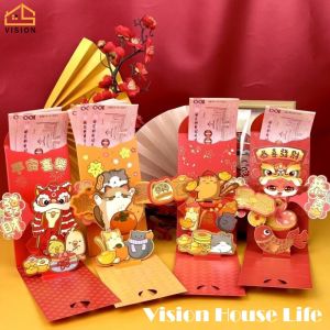 Vision 1/4Pcs New Year 3D Money Packet Creative Red Envelope Bag CNY Red Packet Lucky Money For Wedding Birthday Spring Festival Lucky Bag 新年红包