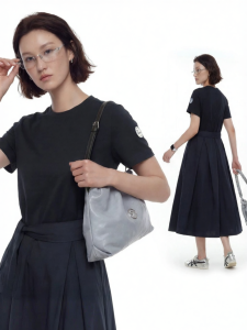 Sewing Knit Spliced A-Line Square Neck Dress Summer