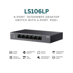 TP-Link Official Store | LS106LP | 6-Port 10/100Mbps with 4-Port PoE+ Desktop Network Ethernet Switch Hub for Internet