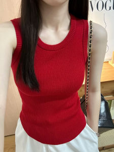 เสื้อกั๊กไหมน้ำแข็งถักบางสำหรับผู้หญิง แขนกุด ดีไซน์เก๋ไก๋ ใส่ได้หลายชั้น ปกปิดหน้าอก ใส่ได้ตลอดทั้งปี ฤดูร้อน 2025