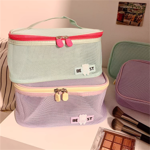 Womens Fashion Transparent Mesh Travel Cosmetic Bag Storage 1 layer Toiletry Bag Large Capacity Make Up Organizer Bag