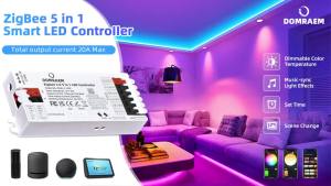 DOMRAEM 20A Zigbee3.0 5 in 1 / 3 in 1 / RGBCCT LED Strip Controller Smart Dimmer Works with HU*E SmartThings Tuya Smartlife Alex
