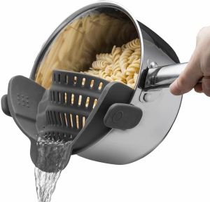 Silicone Clip-On Colander Heat Resistant Drainer for Vegetables and Pasta Noodles Kitchen Gadgets for Bowl Pots and Pans - Essential Home Cooking Tools