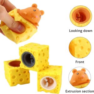 Pop Up Funny Mouse And Cheese Block Squeeze Anti Stress Toy Hide And Seek Figures Stress Relief Fidget Toys For Kids Adults
