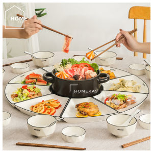 Nordic Style Ceramic White Sector Plate Set Tableware Plates Soup Bowl Spoon Chopstick Microwave Oven Set Pinggan Mangkuk Bulan Bekas Makanan Sudu