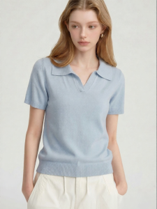 Solid Color Polo Style Knit Top