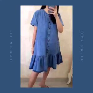 Stury Mini Dress Jeans Rempel Wanita Daster Jumbo XXL Lengan Pendek Baju Korean Style Terbaru
