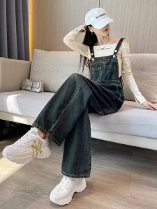 High Waist Wide Leg Denim Overalls Womens Spring Autumn New Style American Retro Straight Leg Long Pants Slimming Effect