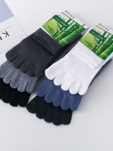 Mens Mid-Calf Five-Finger Socks Breathable Absorbent Cotton Toe Socks Spring Autumn Winter Pure Color Socks for Active Men