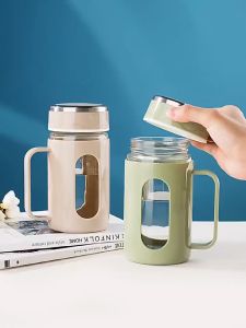 Bình Pha Trà Bình Nước Thủy Tinh Bọc Nhựa 2 Lớp Có Quai Cầm Chống Nóng - Cốc Ly Thủy Tinh Chịu Nhiệt Đa Năng Cao Cấp